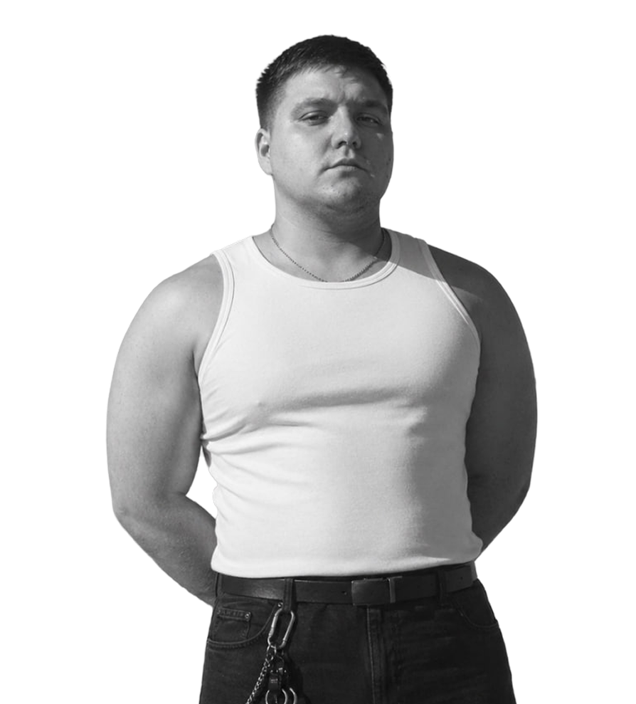 Black and white portrait of Mykyta